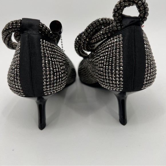 ZARA NEW GEM RHINESTONE BLACK GRAY SILVER POINTED BOW TIE ANKLE KITTEN HEELS 6 - Picture 7 of 11